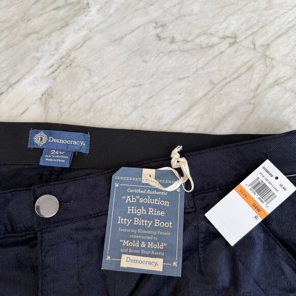 Democracy "Ab Solution" high-rise Itty Bitty Boot velvet pants navy blue sz 24W - Picture 3 of 7